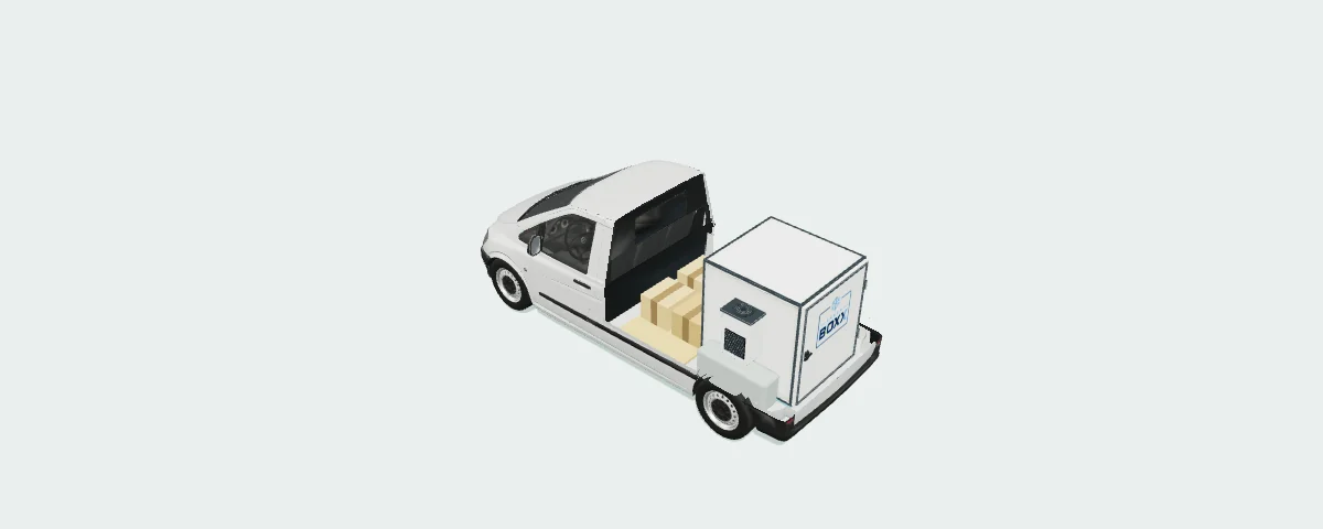 Kühlbox am Heck zwischen den Radkästen, trockene Ware hinter der Fahrerkabine